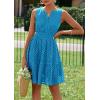 imagePRETTYGARDEN Womens Summer Dresses 2025 Sleeveless V Neck Eyelet Hollow Out Swing A Line Beach Vacation Sun DressLake Blue
