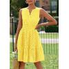 imagePRETTYGARDEN Womens Summer Dresses 2025 Sleeveless V Neck Eyelet Hollow Out Swing A Line Beach Vacation Sun DressYellow