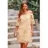 imagePRETTYGARDEN Womens Summer Off Shoulder Dresses Floral Lace Flare Short Sleeve Spring Vintage Elegant Mini DressApricot