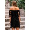 imagePRETTYGARDEN Womens Summer Off Shoulder Dresses Floral Lace Flare Short Sleeve Spring Vintage Elegant Mini DressBlack