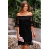 imagePRETTYGARDEN Womens Summer Off Shoulder Dresses Floral Lace Flare Short Sleeve Spring Vintage Elegant Mini DressBlack