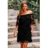 imagePRETTYGARDEN Womens Summer Off Shoulder Dresses Floral Lace Flare Short Sleeve Spring Vintage Elegant Mini DressBlack