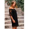 imagePRETTYGARDEN Womens Summer Off Shoulder Dresses Floral Lace Flare Short Sleeve Spring Vintage Elegant Mini DressBlack