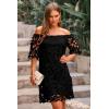 imagePRETTYGARDEN Womens Summer Off Shoulder Dresses Floral Lace Flare Short Sleeve Spring Vintage Elegant Mini DressBlack