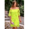 imagePRETTYGARDEN Womens Summer Off Shoulder Dresses Floral Lace Flare Short Sleeve Spring Vintage Elegant Mini DressFluorescent Green