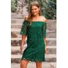 imagePRETTYGARDEN Womens Summer Off Shoulder Dresses Floral Lace Flare Short Sleeve Spring Vintage Elegant Mini DressGreen