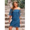 imagePRETTYGARDEN Womens Summer Off Shoulder Dresses Floral Lace Flare Short Sleeve Spring Vintage Elegant Mini DressLake Blue