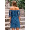 imagePRETTYGARDEN Womens Summer Off Shoulder Dresses Floral Lace Flare Short Sleeve Spring Vintage Elegant Mini DressLake Blue