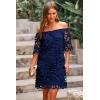 imagePRETTYGARDEN Womens Summer Off Shoulder Dresses Floral Lace Flare Short Sleeve Spring Vintage Elegant Mini DressNavy