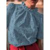 imagePRETTYGARDEN Womens Summer Tops 2025 Trendy Short Sleeve Eyelet Embroidered Dressy Casual Blouse ShirtsBlue Grey