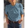 imagePRETTYGARDEN Womens Summer Tops 2025 Trendy Short Sleeve Eyelet Embroidered Dressy Casual Blouse ShirtsBlue Grey