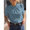 imagePRETTYGARDEN Womens Summer Tops 2025 Trendy Short Sleeve Eyelet Embroidered Dressy Casual Blouse ShirtsBlue Grey