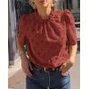 imagePRETTYGARDEN Womens Summer Tops 2025 Trendy Short Sleeve Eyelet Embroidered Dressy Casual Blouse ShirtsBrown Red