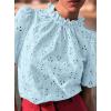 imagePRETTYGARDEN Womens Summer Tops 2025 Trendy Short Sleeve Eyelet Embroidered Dressy Casual Blouse ShirtsLight Blue