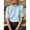 imagePRETTYGARDEN Womens Summer Tops 2025 Trendy Short Sleeve Eyelet Embroidered Dressy Casual Blouse ShirtsLight Blue