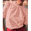imagePRETTYGARDEN Womens Summer Tops 2025 Trendy Short Sleeve Eyelet Embroidered Dressy Casual Blouse ShirtsPink