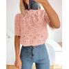 imagePRETTYGARDEN Womens Summer Tops 2025 Trendy Short Sleeve Eyelet Embroidered Dressy Casual Blouse ShirtsPink