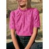 imagePRETTYGARDEN Womens Summer Tops 2025 Trendy Short Sleeve Eyelet Embroidered Dressy Casual Blouse ShirtsRose Red