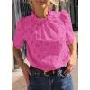 imagePRETTYGARDEN Womens Summer Tops 2025 Trendy Short Sleeve Eyelet Embroidered Dressy Casual Blouse ShirtsRose Red