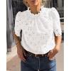 imagePRETTYGARDEN Womens Summer Tops 2025 Trendy Short Sleeve Eyelet Embroidered Dressy Casual Blouse ShirtsWhite