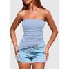 imagePRETTYGARDEN Womens Tube Top 2025 Summer Trendy Strapless Tops Going Out Outfits Ruched Asymmetrical Bandeau ShirtsLight Blue