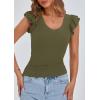 imagePRETTYGARDEN Womens V Neck Summer Tops Ruffle Sleeveless Slim Fit T Shirts Going Out Casual Blouses 2025Army Green
