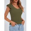 imagePRETTYGARDEN Womens V Neck Summer Tops Ruffle Sleeveless Slim Fit T Shirts Going Out Casual Blouses 2025Army Green