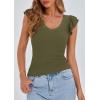 imagePRETTYGARDEN Womens V Neck Summer Tops Ruffle Sleeveless Slim Fit T Shirts Going Out Casual Blouses 2025Army Green