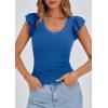 imagePRETTYGARDEN Womens V Neck Summer Tops Ruffle Sleeveless Slim Fit T Shirts Going Out Casual Blouses 2025Blue