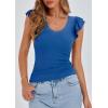 imagePRETTYGARDEN Womens V Neck Summer Tops Ruffle Sleeveless Slim Fit T Shirts Going Out Casual Blouses 2025Blue