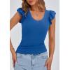 imagePRETTYGARDEN Womens V Neck Summer Tops Ruffle Sleeveless Slim Fit T Shirts Going Out Casual Blouses 2025Blue