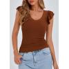 imagePRETTYGARDEN Womens V Neck Summer Tops Ruffle Sleeveless Slim Fit T Shirts Going Out Casual Blouses 2025Brown
