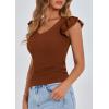 imagePRETTYGARDEN Womens V Neck Summer Tops Ruffle Sleeveless Slim Fit T Shirts Going Out Casual Blouses 2025Brown