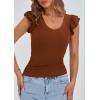 imagePRETTYGARDEN Womens V Neck Summer Tops Ruffle Sleeveless Slim Fit T Shirts Going Out Casual Blouses 2025Brown