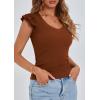 imagePRETTYGARDEN Womens V Neck Summer Tops Ruffle Sleeveless Slim Fit T Shirts Going Out Casual Blouses 2025Brown