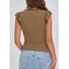imagePRETTYGARDEN Womens V Neck Summer Tops Ruffle Sleeveless Slim Fit T Shirts Going Out Casual Blouses 2025Camel