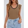 imagePRETTYGARDEN Womens V Neck Summer Tops Ruffle Sleeveless Slim Fit T Shirts Going Out Casual Blouses 2025Camel