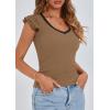 imagePRETTYGARDEN Womens V Neck Summer Tops Ruffle Sleeveless Slim Fit T Shirts Going Out Casual Blouses 2025Camel