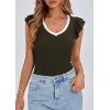 imagePRETTYGARDEN Womens V Neck Summer Tops Ruffle Sleeveless Slim Fit T Shirts Going Out Casual Blouses 2025Dark Army Green