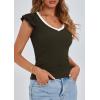 imagePRETTYGARDEN Womens V Neck Summer Tops Ruffle Sleeveless Slim Fit T Shirts Going Out Casual Blouses 2025Dark Army Green