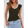 imagePRETTYGARDEN Womens V Neck Summer Tops Ruffle Sleeveless Slim Fit T Shirts Going Out Casual Blouses 2025Dark Army Green