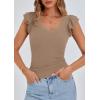 imagePRETTYGARDEN Womens V Neck Summer Tops Ruffle Sleeveless Slim Fit T Shirts Going Out Casual Blouses 2025Khaki