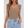 imagePRETTYGARDEN Womens V Neck Summer Tops Ruffle Sleeveless Slim Fit T Shirts Going Out Casual Blouses 2025Khaki
