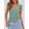 imagePRETTYGARDEN Womens V Neck Summer Tops Ruffle Sleeveless Slim Fit T Shirts Going Out Casual Blouses 2025Light Green