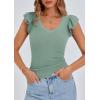 imagePRETTYGARDEN Womens V Neck Summer Tops Ruffle Sleeveless Slim Fit T Shirts Going Out Casual Blouses 2025Light Green