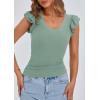 imagePRETTYGARDEN Womens V Neck Summer Tops Ruffle Sleeveless Slim Fit T Shirts Going Out Casual Blouses 2025Light Green