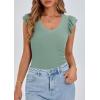 imagePRETTYGARDEN Womens V Neck Summer Tops Ruffle Sleeveless Slim Fit T Shirts Going Out Casual Blouses 2025Light Green