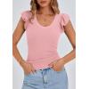 imagePRETTYGARDEN Womens V Neck Summer Tops Ruffle Sleeveless Slim Fit T Shirts Going Out Casual Blouses 2025Pink