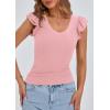 imagePRETTYGARDEN Womens V Neck Summer Tops Ruffle Sleeveless Slim Fit T Shirts Going Out Casual Blouses 2025Pink