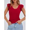 imagePRETTYGARDEN Womens V Neck Summer Tops Ruffle Sleeveless Slim Fit T Shirts Going Out Casual Blouses 2025Red